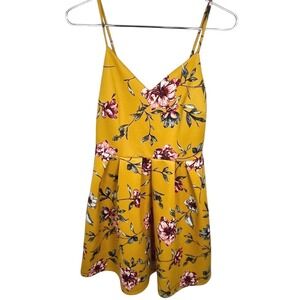 Soprano Floral Print Dress -‎ V Neck, Spaghetti Strap, Yellow, Size M